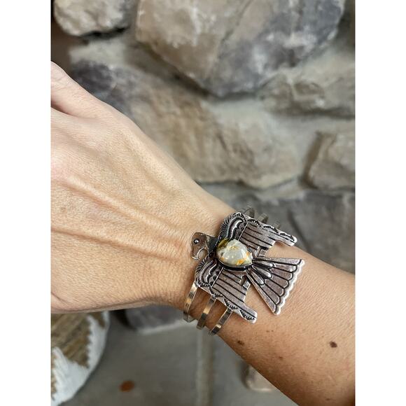 Bumblebee Jasper Thunderbird Cuff Bracelet, Fits Wrist Measure 6.5”-8” Southwest - Picture 2 of 9